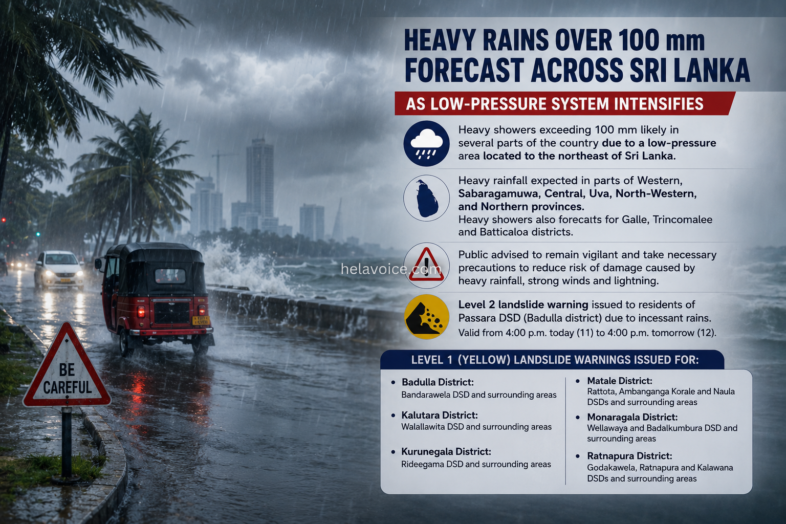 Heavy Rains and Landslide Warnings Issued Across Sri Lanka