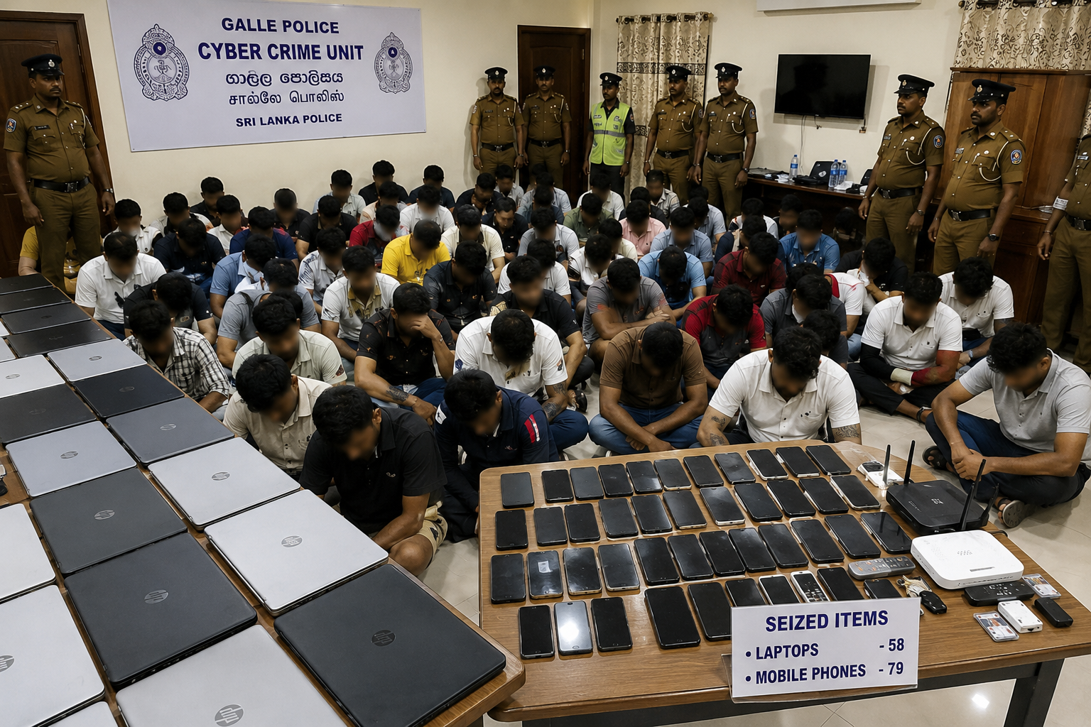 ගාල්ලේ සයිබර් අපරාධ සැකකරුවන් 110ක් අත්අඩංගුවට